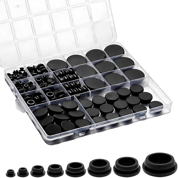 125Pcs Rubber Plugs for Round Holes, Durable and Long Service Life, 8 Sizes Hole Plugs 1" 3/4" 5/8" 1/2" 3/8" 5/16" 1/4" 1/5", Snap Locking Silicone Rubber Hole Plugs Kit for Car Wiring Furniture