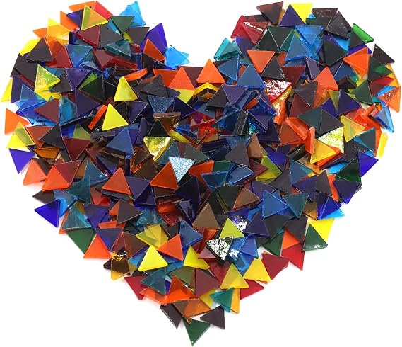 Hilitchi 1Lb Transparent Triangle Shape Glass Mosaic Tiles for Crafts Colorful Stained Glass Pieces Mosaic Projects Supply
