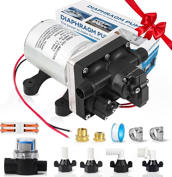 12V RV Water Pump 4008-101-A65/E65 | 3.0 GPM - 55 PSI | Camper RV Water Pump | Self-Priming & Quiet Diaphragm Pump | Thermal Protection & Dry Run Safe (Upgrade 4008-101-A65/E65)