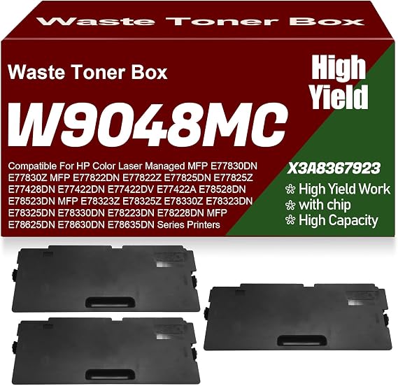 W9048MC Compatible Waste Toner Box Container High Yield High Capacity for HP Color Laser Managed E77830 E77822 E77825 E77428 E77422 E78528 Printers,W9048MC-3PC