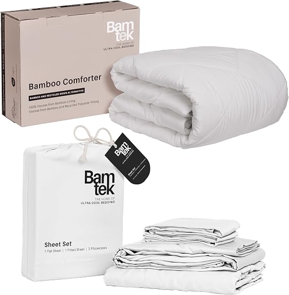 Cooling Comforter Bundle with Queen Sheets Set - Super Soft, Moisture Wicking, Hypoallergenic Bedding - Hot Sleepers Must Have - Organically Grown 100% Viscose Derived from Bamboo