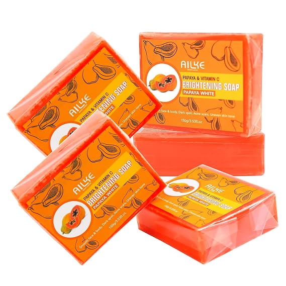 AILKE Papaya & Vitamin C Brightening Soap Bar, Whitening, Smooth Skin, Reduce Dark Spots, Uneven Skin Tone Body Wash, for Face and Body (5 Soap)