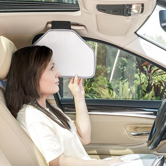 TFY Car Sun Visor Extender & Organizer w/Storage for Sunglasses Cards Gray | Easy to Use | Roof Handle | Glare Reduction | Universal fit | For morning/evening driving | Compact size
