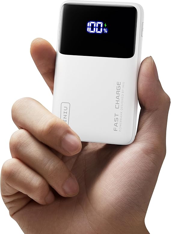 INIU Small Portable Charger, 45W PD Fast Charging 10000mAh Power Bank, Battery Pack with Attached USB C Cable, Travel Essentials Powerbank for iPhone 17 16 15 14 Pro Air, Xiaomi, Samsung S25, White