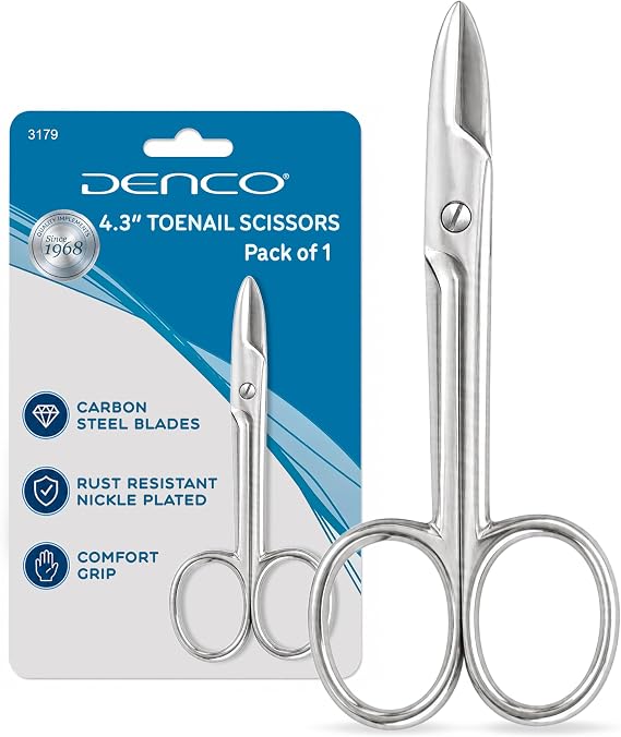 Denco Toenail Scissors Stainless Steel Nail Trimming Scissors with Sharp Precision Blades & Comfortable Grip for Smooth Controlled Trimming, Foot Care & Pedicure Tool for Home or Travel Use