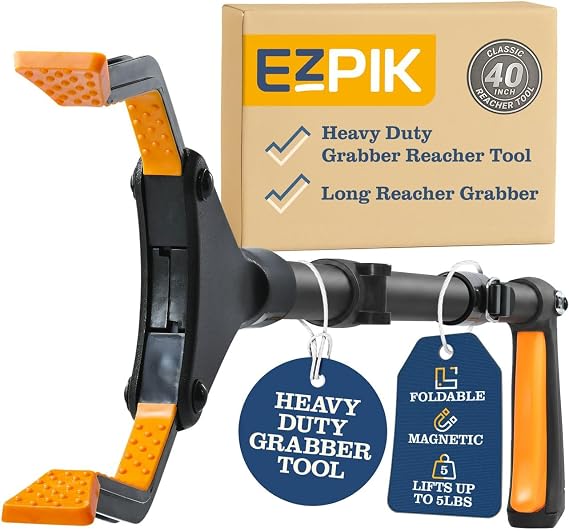 EZPIK Classic 40 Folding Grabber Reacher Tool with Dual Magnets, Heavy Duty Trash Picker Upper Grabber for Seniors & Disabled Users, Aluminum Pickup Tool for Everyday Reaching Aids (Black)