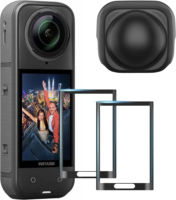 AMAZEAR Screen Protector for Insta360 X5 / X4 Accessories (2 Pack), Tempered Glass LCD Display Film Screen Protective Cover for Insta 360 X5/X4, HD, 9H, Anti-Bubble, Scratch Resistant(TGP & Lens Cap)