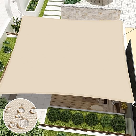 Sun Shade Sail 5' X 5' Rectangular Waterproof Sun Sail UV Block Canopy for Outdoor Patio Lawn Garden Backyard, Beige