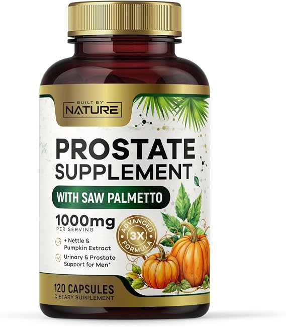Built by Nature Prostate Supplement for Men, 120 Capsules Saw Palmetto, Advanced 3X Formula, Stinging Nettle and Pumpkin Seed Extract, Urinary and Prostate Health Support