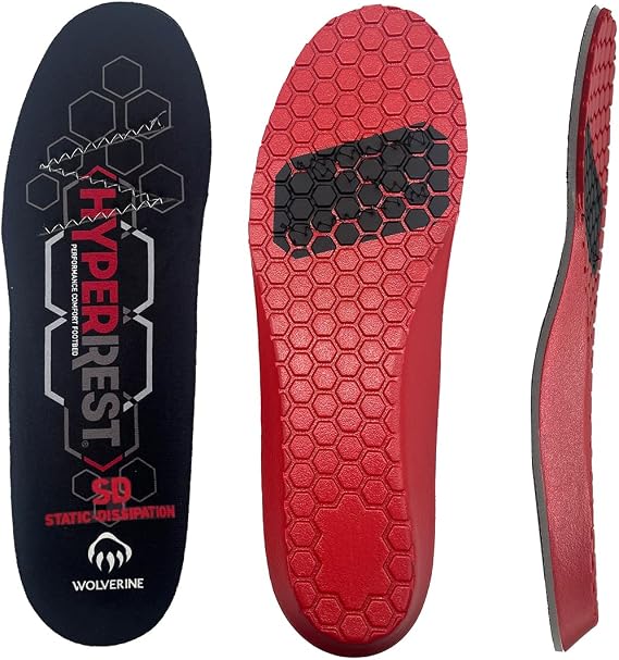 WOLVERINE HYPERREST Static DISSIPATING (SD) Insoles Polyurethane Cushioning, Shock Absorption, Coolmax Breathable Top-Layer Mens 10/11 Trim-to-Fit