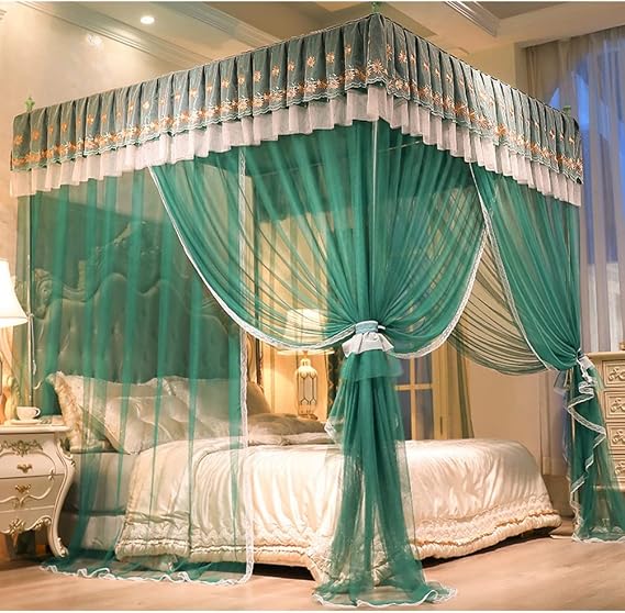 Princess Room Bed Canopy Mosquito Net, 1.5M/1.8M/2M Luxury Windproof and Dustproof Bed Cover with Bracket (Color : Green-1, Size : 180X200cm/71X79inch)