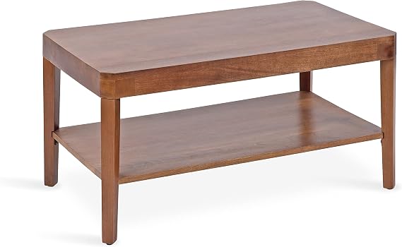 Kate and Laurel Talcott Modern Tiered Rectangle Coffee Table, 36 x 20 x 18, Walnut Brown, Transitional Two-Tier Rectangular Living Room Table with Storage and Mango Wood Construction
