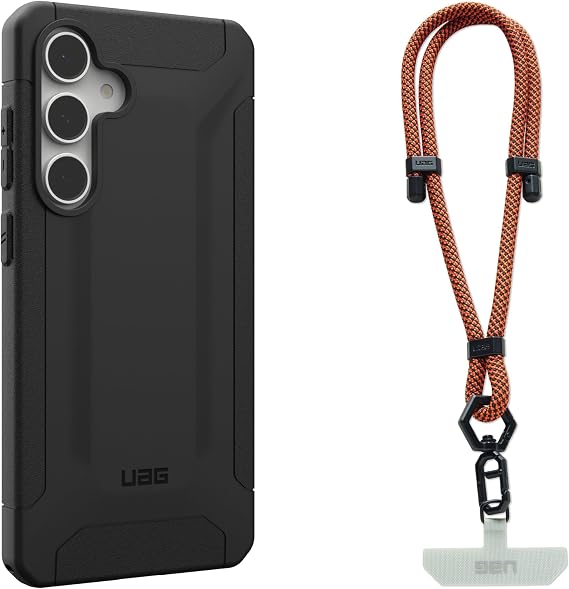 URBAN ARMOR GEAR UAG Designed for Samsung Galaxy S24 FE Case Scout, Bundle with Civilian Wrist Lanyard 7mm (Black + Rust/Black)