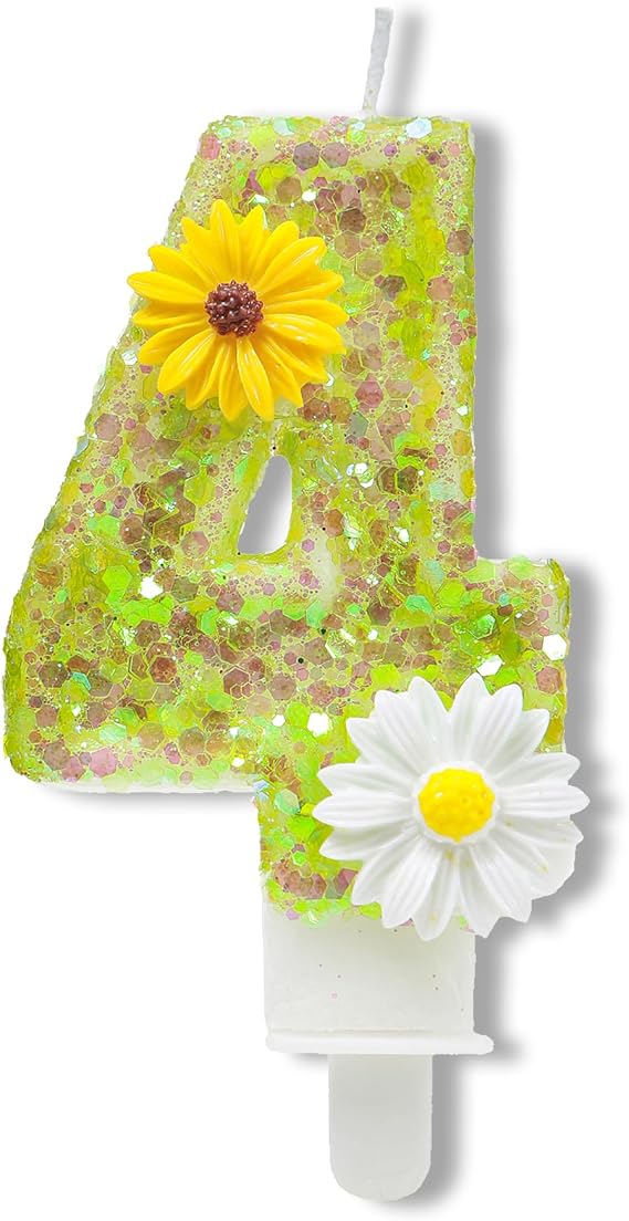 Birthday Cake Candles 4,Green Number 4 Candles with Daisy Perfect for Birthday Parties or Holiday Celebrations