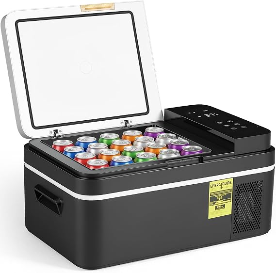 OLIXIS Portable Car Refrigerator, 21QT Single-Zone Electric Cooler for Vehicles,4F-68F Freezer Smart Control via Bluetooth with Car Battery Protection, Child Lock, 12/24V DC & 100-240V AC Powered