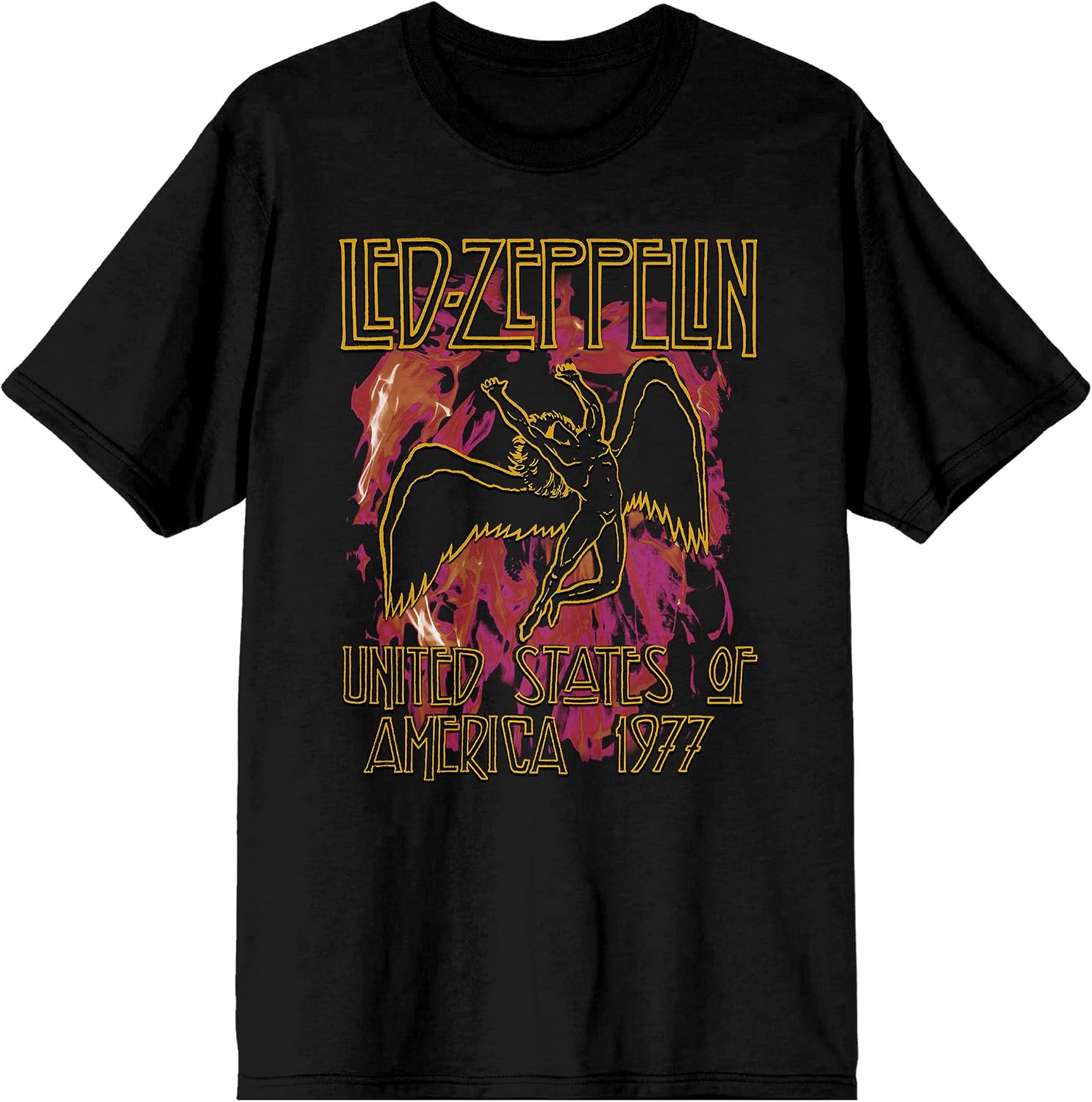 Led Zeppelin USA 1977 Crew Neck Short Sleeve Mens Heavyweight Beefy Black T Shirt