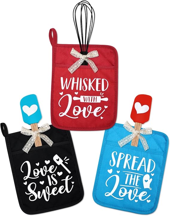 Vansolinne Bridal Shower Potholder Silicone Spatula Whisk Baking Kit