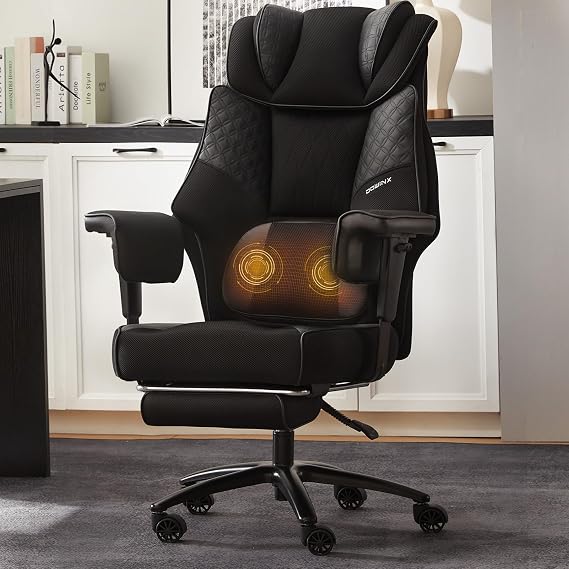 Dowinx Big and Tall Office Chair 400 Lbs with Rotating Massage Lumbar Support, Wide Thick Seat Cushion and Adjustable Armrest,Computer Gaming Chairs with Footrest,Mesh-Black