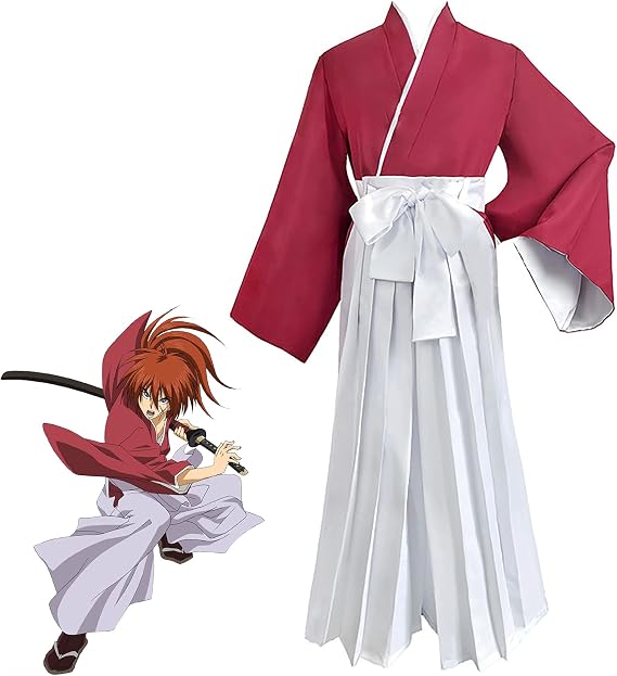 Rurouni-Kenshin Himura-Kenshin Cosplay Costume Red Robe Full Set Uniform Halloween Outfit for Women Men White+red