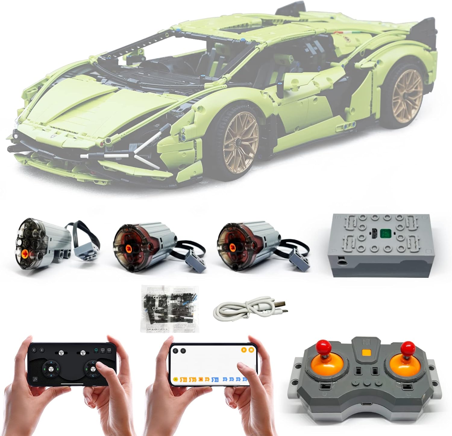WANCHENG Motor and Remote Control for Lego 42115 Lamborghini Sián FKP 37, APP Control, Programmable, with Joystick Remote Control, 3 Motor Model not Included