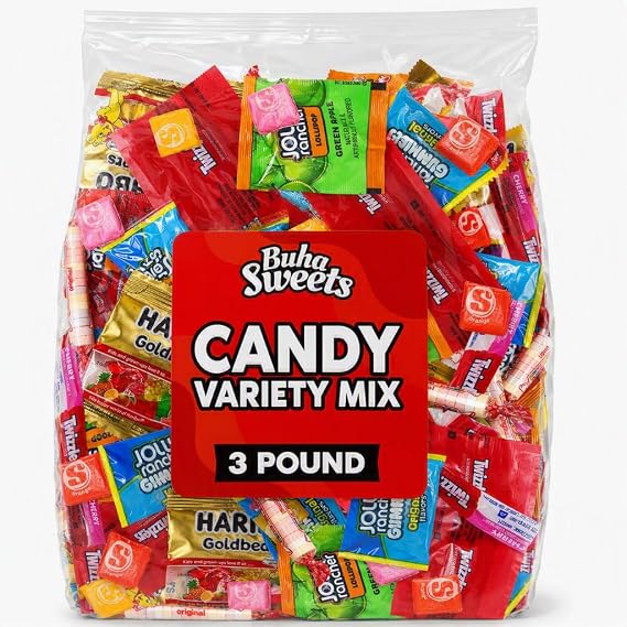 Bulk Candy Variety Pack - 3 lb Large Assorted Individually Wrapped Party Candies Mix for Pinata Fillers, Classrooms, Candy Bowls & Holiday Party Favors