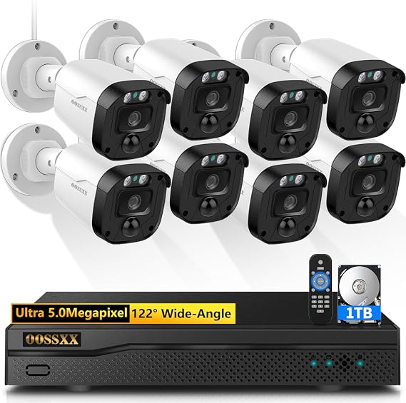 5MP Wired Security Camera System Outdoor 8Pcs Home Surveillance Cameras 1TB