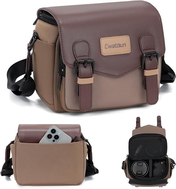 Cwatcun Compact Camera Sling Bag, Small Crossbody Case with Tripod Holder
