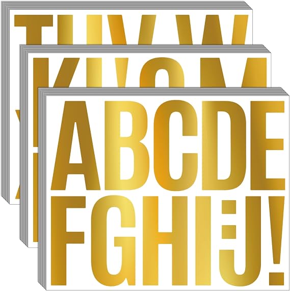 Bemeol 36 Sheets Letter Stickers 3 Inch Vinyl Letters Alphabet Stickers Self Adhesive Stick on Letters for School Office Home Bulletin Boards Mailbox Decor(Gold,3Inch)