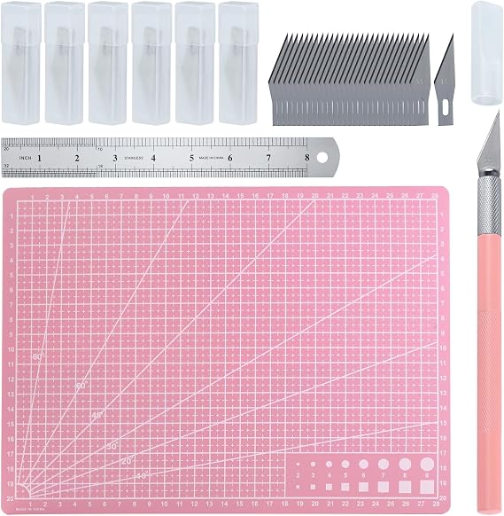 Craft Utility Knives, Craft Exact Knives, Design Knives, Precision Carving Hobby Knives, Kit A4 Cutting Crafts, Mat 7.9 inches Steel Rulers, 30pcs #11 Blade, Hobby Knives, Model Knives