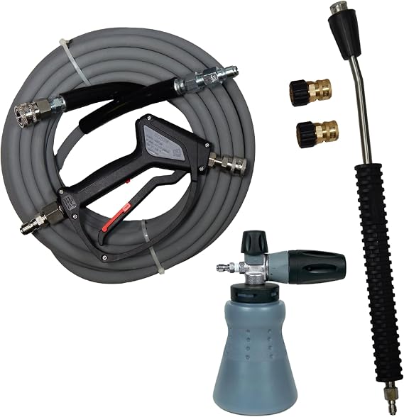 MTM Hydro PF22 Wide Mouth Snow Foam Cannon and SGS28 Spray Gun Kit, Gray | Includes 50 ft Kobrajet Pressure Washer Hose, Connection Fittings, Integrated Swivel, and Foaming Lance Attachment