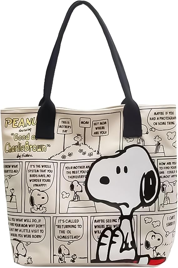 Snoopy Tote Bag, Canvas Tote Bag, Large Capacity, Snoopy Shoulder Bag, Canvas Tote with Zipper, Inside Pockets, Eco Bag, Meeting Bag, Commuting Bag, Shoulder Bag, Snoopy