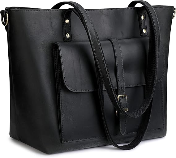 S-ZONE Women Vintage Genuine Leather Tote Bag Large Shoulder Purse Work
