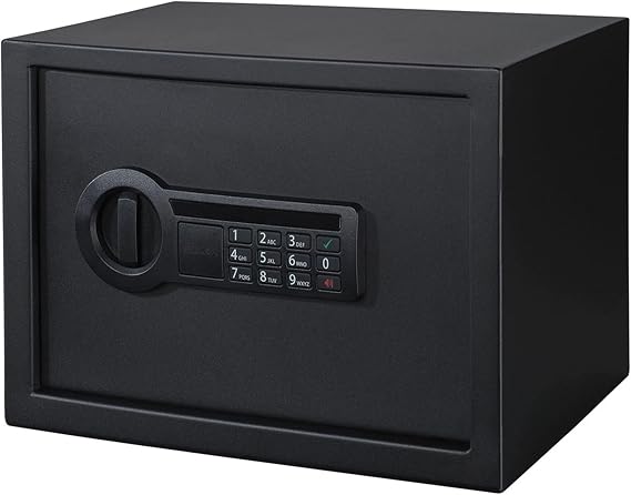 Stack-On Personal Safe with Electronic Lock Home or Office Safe with Interior Light, Backup Key, and Foam-Padded Shelf