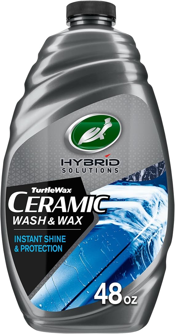 Turtle Wax Hybrid Solutions Ceramic Car Wash & Wax, 48 oz. (Pack of 1) | Gentle pH Neutral Car Cleaner with Extreme Water Beading Paint Protection, High Gloss Spot-Free, Car Wax Shine, Fruity Scent