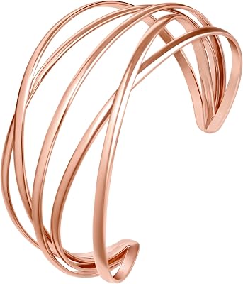 Twisted Cuff Bangle Bracelet for Women Trendy Multi-layer Wire Warp Bangle Bracelet Wide Open Chunky Cuff Bracelet, Gold & Rose Gold & Silver & Black & Copper