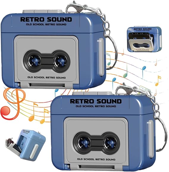 Tape Recorder Portable Mini, 2Pcs Mini Tape Recorder Keychain, Plastic Recordable Retro Cassette Keychain for Backpacks, Handbags, Microcassette Player