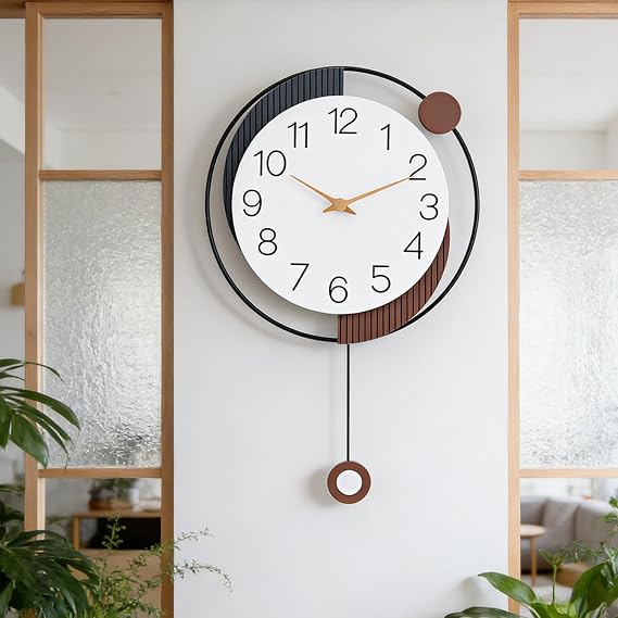 Decorative Wall Clock with Pendulum, Silent Quartz Battery Operated, Large Wall Clocks for Living Room, Kitchen, Home, Bathroom, Bedroom Wall Decor,13x20inch