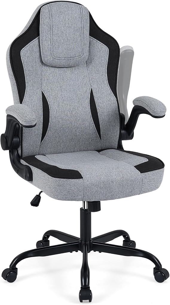 Giantex Ergonomic Office Chair, Linen Fabric Computer Desk Chair with 90 Flip-up Armrests, Adjustable Height, Rocking Function, Gaming Chair, Rolling Swivel Chair for Home Office (Grey)