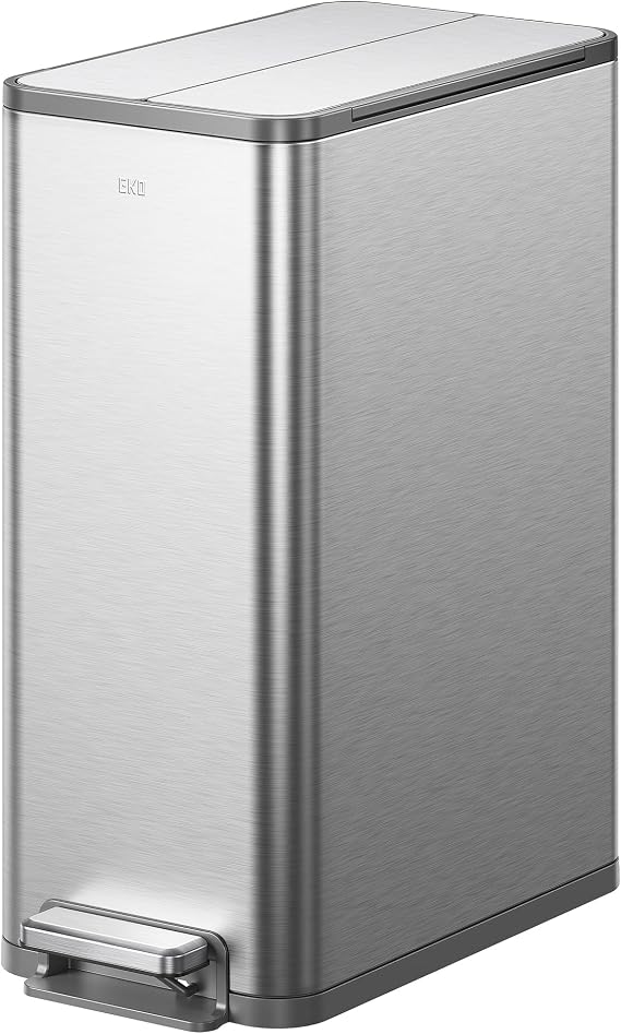 EKO EK9877MMT-45L Step X-Wing Step Bin, Silver, 11.7 gal 45 L with Lid, Inner Box Included