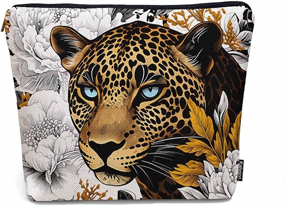 Leopard Makeup Bags Makeup Organizer, African Golden Leopard Peony Rose Cheetah Flax Toiletry Bags Travel Cosmetic Bag Makeup Purse Pouch Skincare Bag Wallet Bags For Women Female Mom