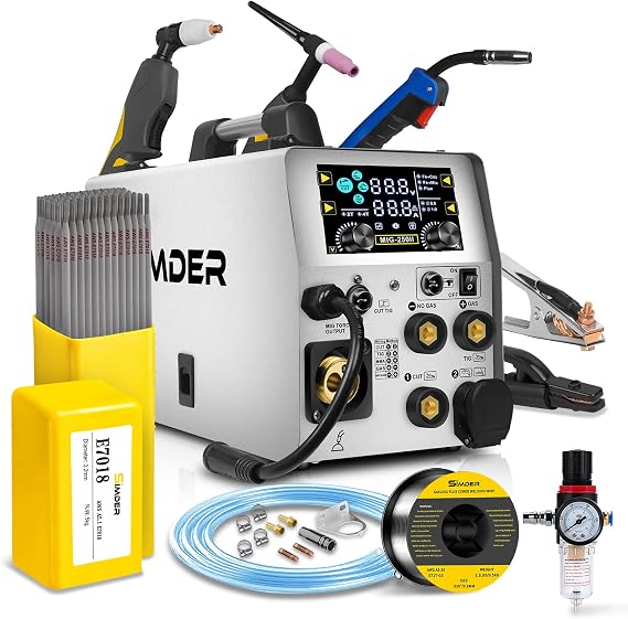 SSIMDER MIG/TIG/Stick Welder and Plasma Cutter Combo 6in1 Flux Core MIG/Gas MIG/Spool Gun/Stick/Lift TIG/Plasma CUTTING 160A Multi-Process Welder With E7018 Stick Rod