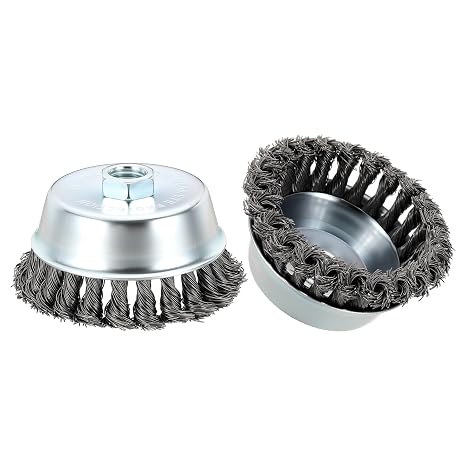 2Pack 4" Wire Brush for Angle Grinder with 5/8"-11 Arbor | Knot Steel Wires 0.02" - (Carbon Steel) Wire Wheels for Rust, Cleaning, Deburring on Cast Iron