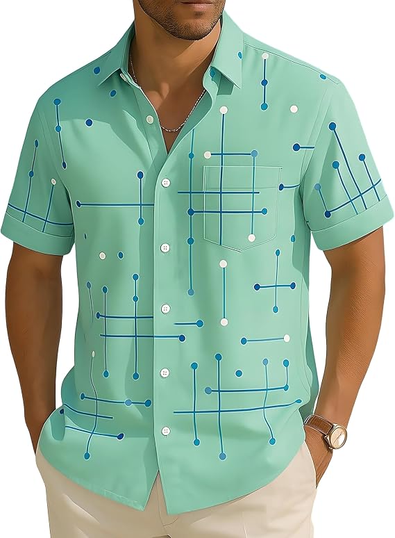 Hodaweisolp Mens Button Up Shirts Short Sleeve Casual Summer Collared Shirt