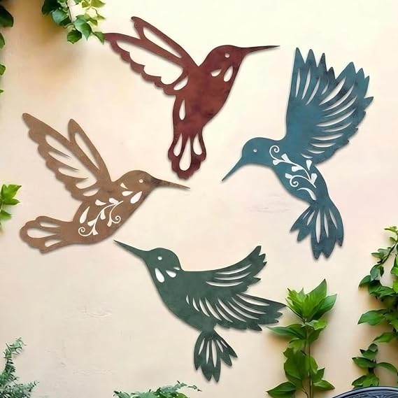 Teling 4 Pcs Metal Hummingbird Wall Art Decor for Modern Farmhouse Home