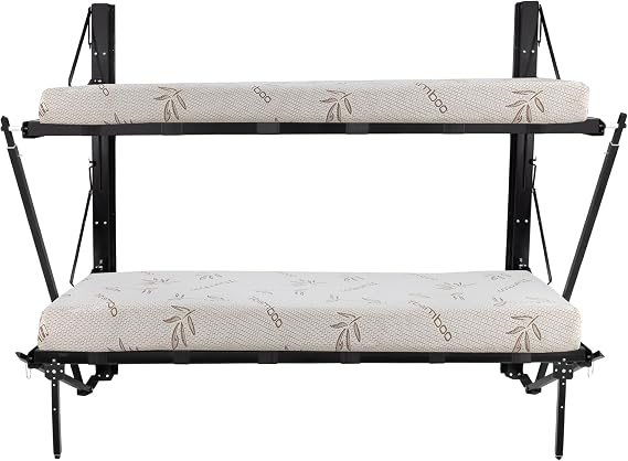 RecPro Double Folding RV Bunk Bed with Safety Rail (with Bunk Mattress) | Space Saving, Secure Wall Mount, Heavy Duty Steel Frame