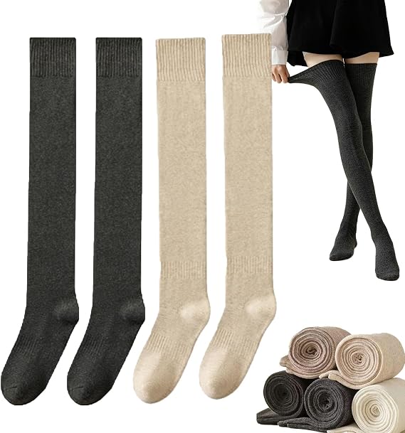 Women Thigh High Socks, Over Knee Thigh Stockings, Warm Soft Thickened Thighs Solid Color Socks
