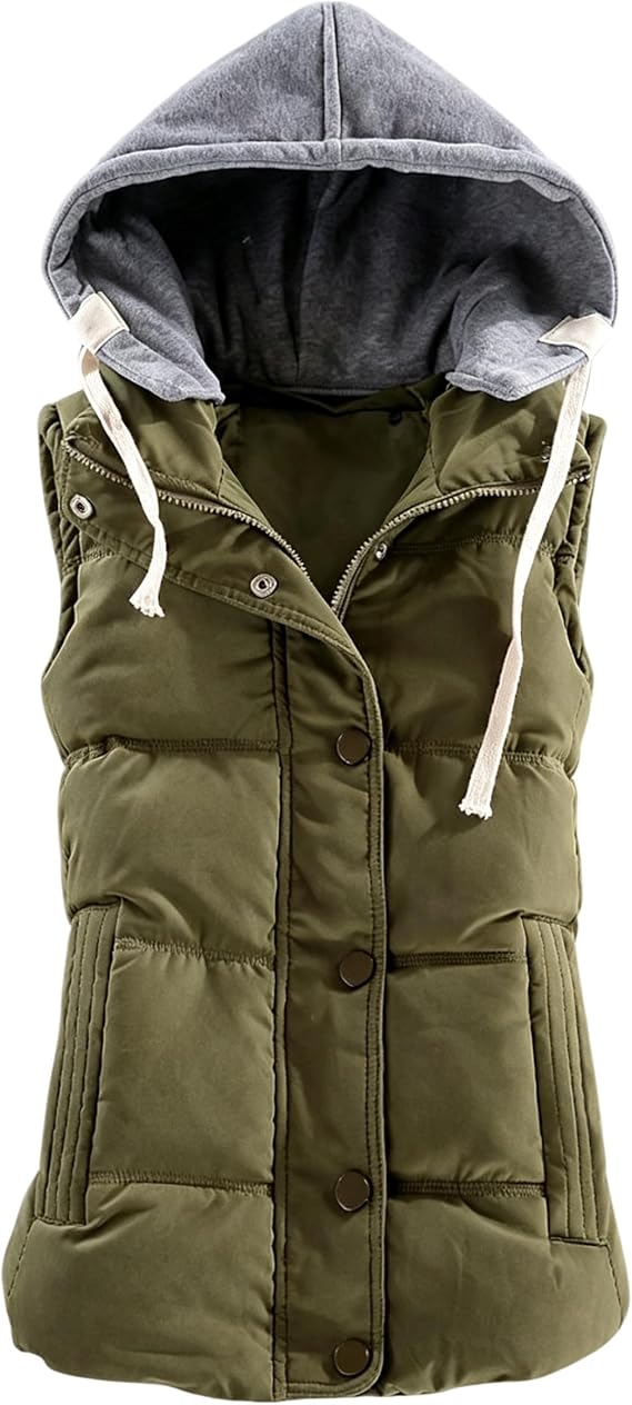 Yeokou Women RemovableHood Puffer Vest Quilted Winter Sleeveless Gilet