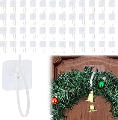 Acostop 48 Pcs Christmas Garland Hangers for Mantle - No Drill & Strong Load-Bearing Hooks, Adjustable Ties for Window Fireplace Front Door Xmas Stocking Holders Wreath Decorations