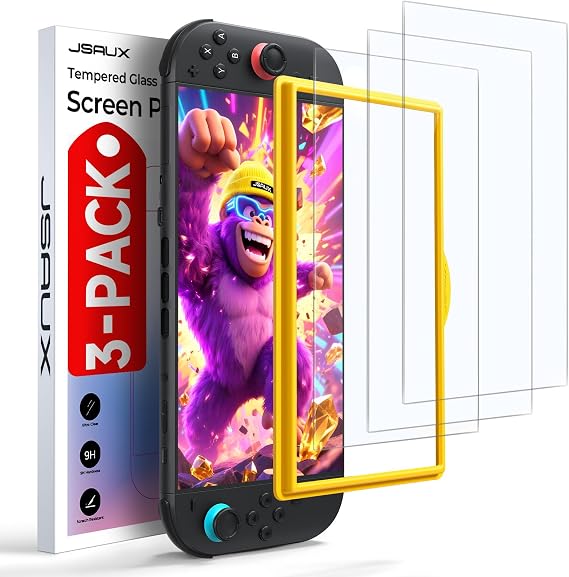 JSAUX 3-Pack Anti-Glare Screen Protector for Nintendo Switch 2, Matte Tempered Glass Protector Easy to Install with Guiding Frame 9H Hardness Scratch Resistant Accessories for Switch2