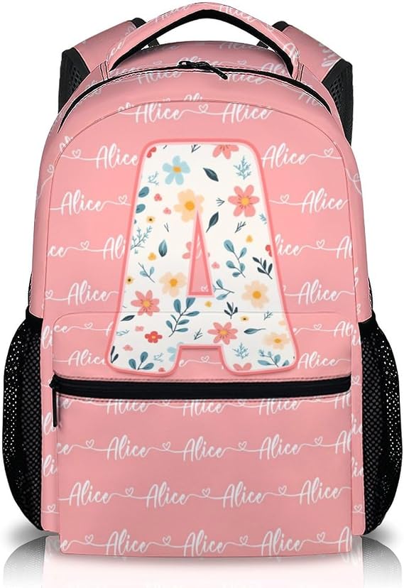 Kids Backpack for Girls School - Custom Flower Name Bookbag for Kindergarten Elementary Primary Middle College - 17 Inch Personalized Durable Backpacks